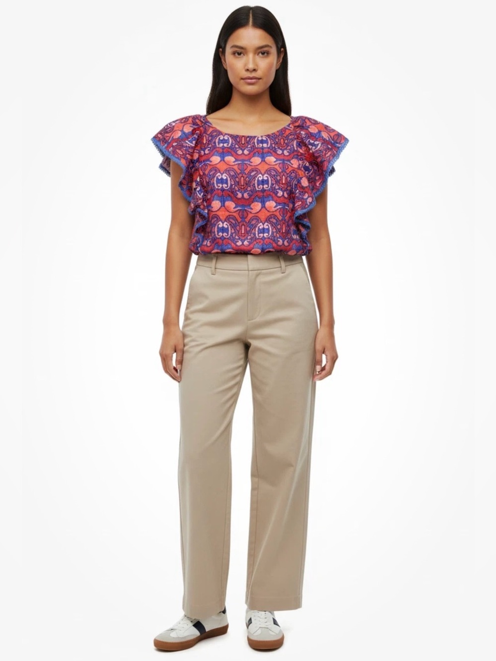 Marc New York Ruffle Flutter Sleeve Blouse Pink/Red/Blue THML Farm Rio Sz S
